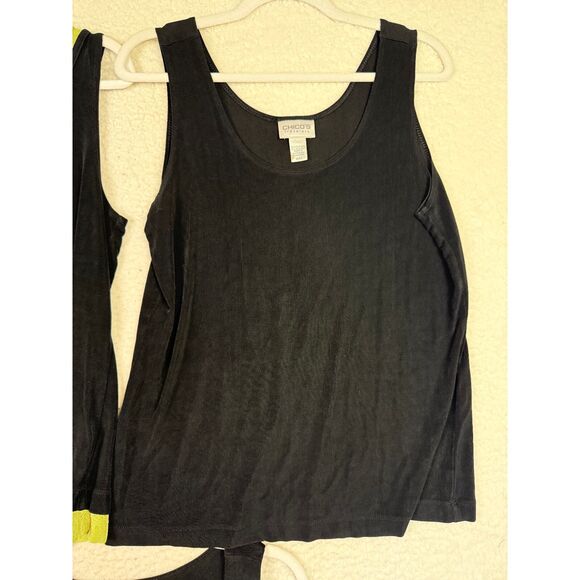CHICOS Tank Top Shirt Women 2 (L) Black Stretch Set of 3 Cruise Vacation - Picture 4 of 9